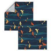 koi fish - deep green lake - beautiful stylized koi fish - fish wallpaper