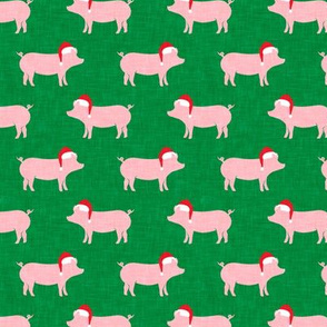 Santa Pigs - pigs with Santa hats - green - christmas farm animals - LAD20