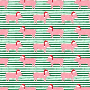 Santa Pigs - pigs with Santa hats - green stripes - christmas farm animals - LAD20