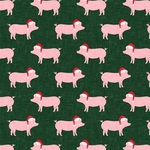 Santa Pigs - pigs with Santa hats - green - christmas farm animals - LAD20