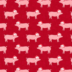 Santa Pigs - pigs with Santa hats - red - christmas farm animals - LAD20