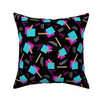  Art Deco Rectangles Bars and Vs in Aqua and Hot Pink on Black