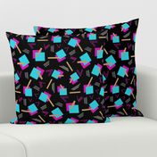  Art Deco Rectangles Bars and Vs in Aqua and Hot Pink on Black