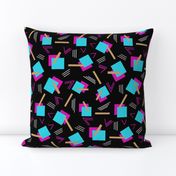  Art Deco Rectangles Bars and Vs in Aqua and Hot Pink on Black