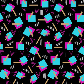  Art Deco Rectangles Bars and Vs in Aqua and Hot Pink on Black