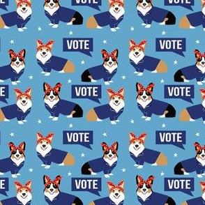 SMALL corgi vote fabric - dog election dog - blue