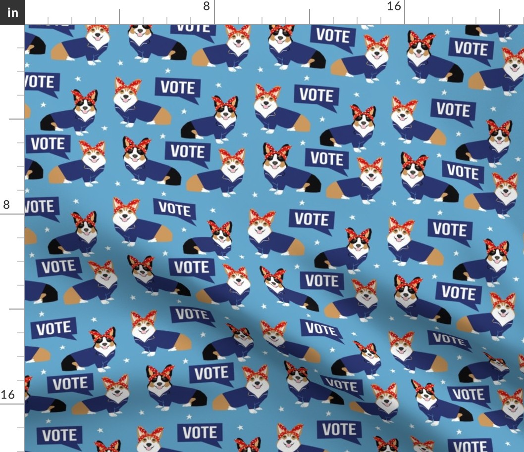 corgi vote fabric - dog election dog - blue