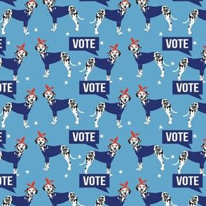 SMALL dalmatian vote fabric - dog election dog - blue