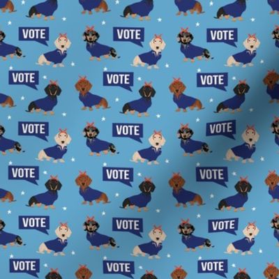 SMALL dachshund vote fabric - dog election dog - blue