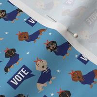 SMALL dachshund vote fabric - dog election dog - blue