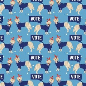 SMALL golden retriever vote fabric - dog election dog - blue