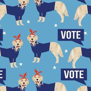 golden retriever vote fabric - dog election dog - blue