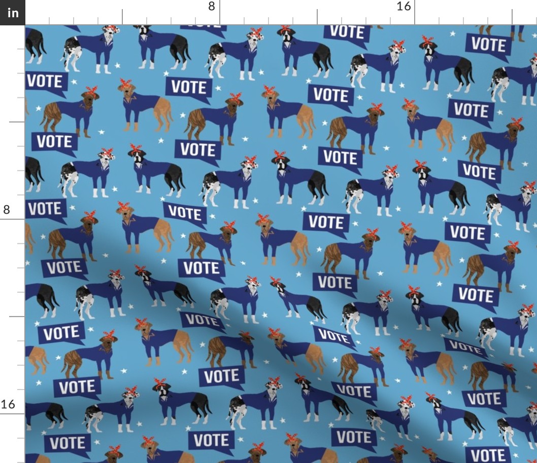 great dane vote fabric - dog election dog - blue