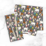 english bulldog boba fabric - bubble tea fabric -grey