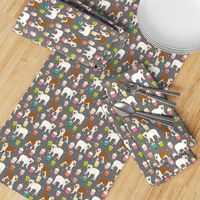 english bulldog boba fabric - bubble tea fabric -grey