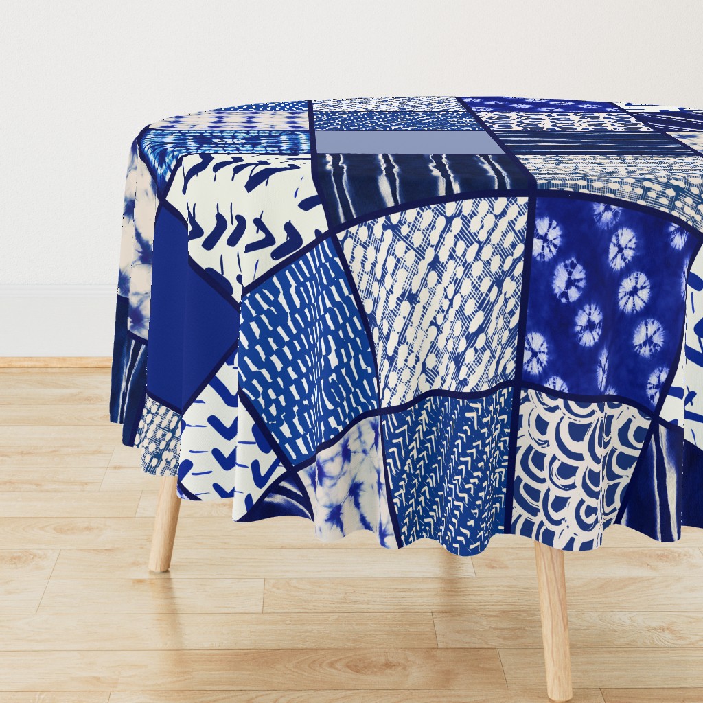 Batik Tie Dye Faux Quilt - Indigo 48x48