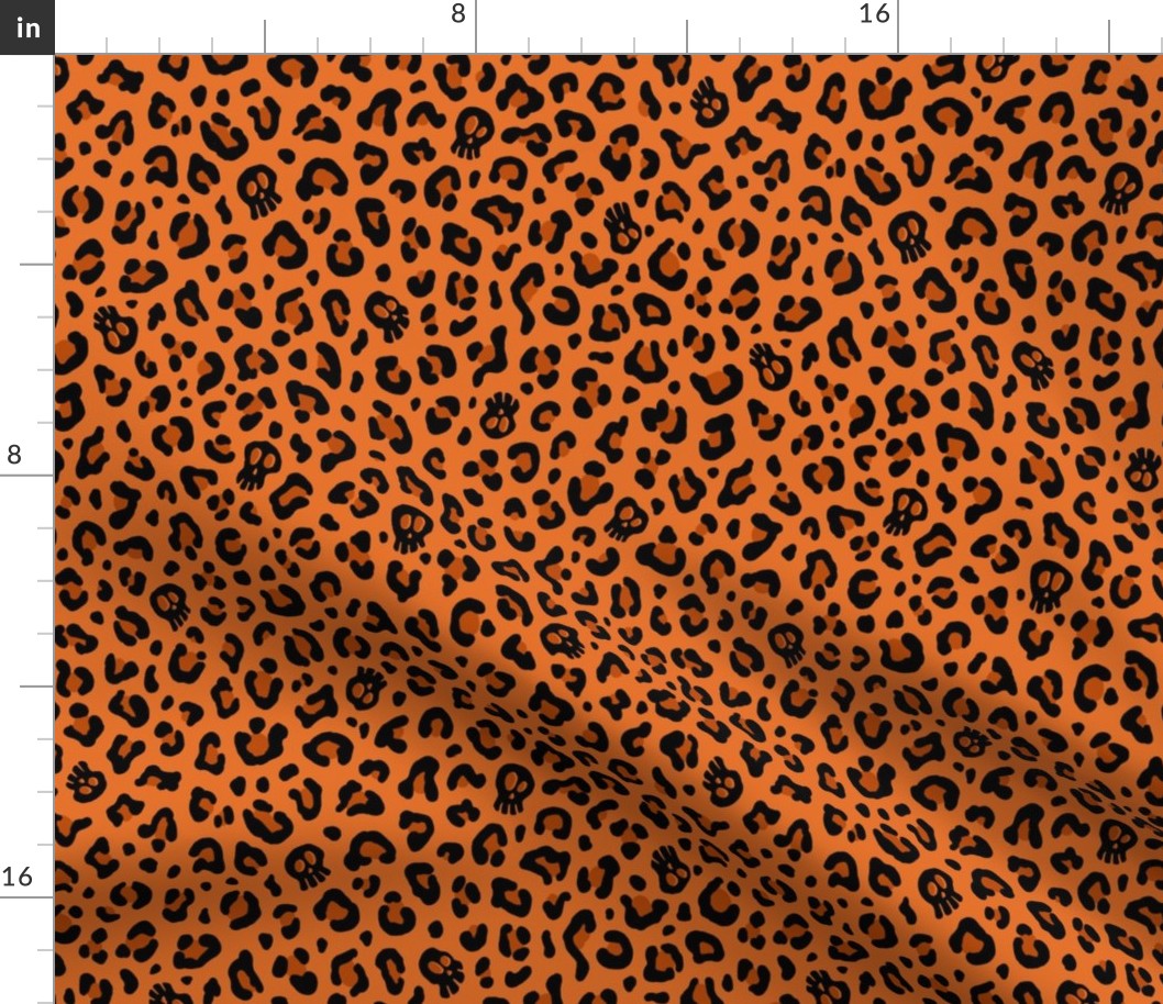 ★ SKULLS x LEOPARD ★ Halloween Pumpkin Orange - Medium-Small Scale / Collection : Leopard Spots variations – Punk Rock Animal Prints 3