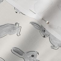 Gray Rabbit Easter Fabric Watercolor Bunny Rabbits by Erin Kendal on bone
