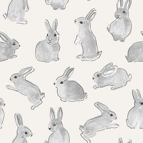 Gray Rabbit Easter Fabric Watercolor Bunny Rabbits by Erin Kendal on bone