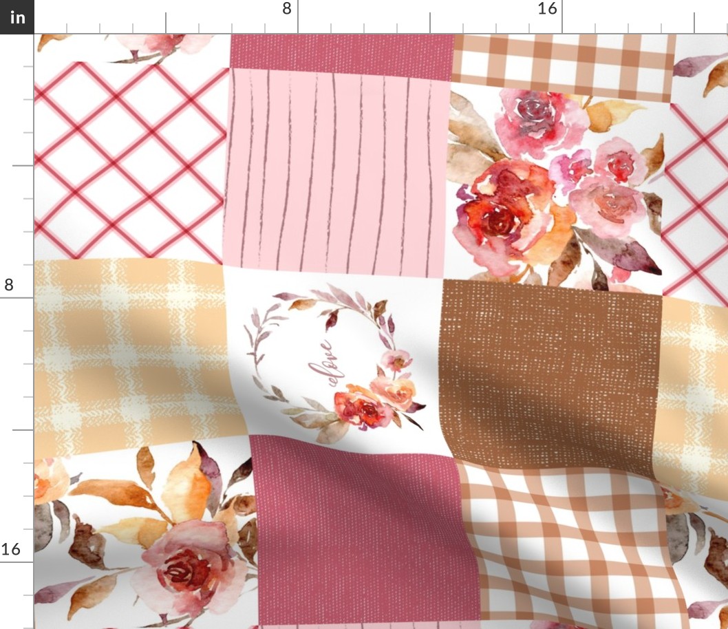 Fall Floral Patchwork Wholecloth Quilt- rotated