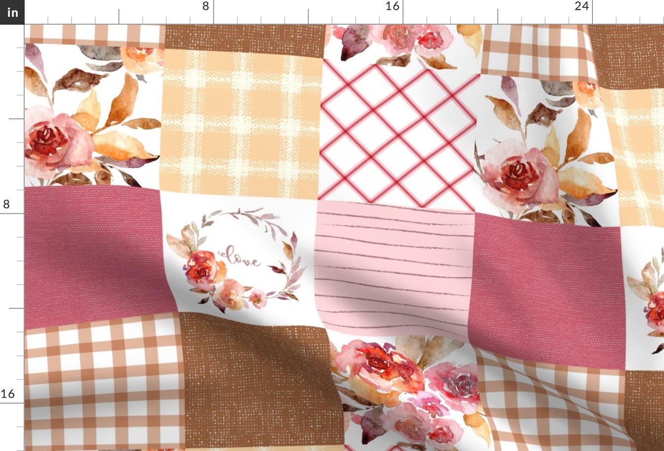 Fall Floral Patchwork Wholecloth Quilt