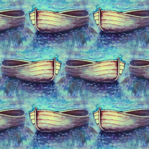 CANOE AT LAKE ORIGINAL WATERCOLOR 1 BLUE TURQUOISE AQUA PSMGE