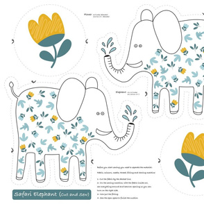 Cut and sew pillow - Elephant - African savannah family