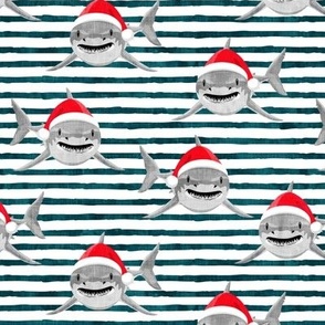 santa sharks - teal stripes - christmas shark - LAD20