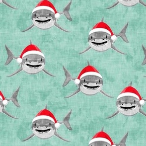 santa sharks - aqua - christmas shark - LAD20
