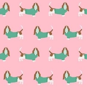 basset hound in scrubs fabric - dog fabric, nurse - pink and green