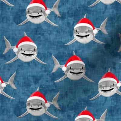 santa sharks - blue - christmas shark - LAD20