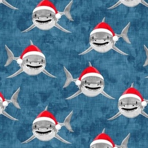 santa sharks - blue - christmas shark - LAD20