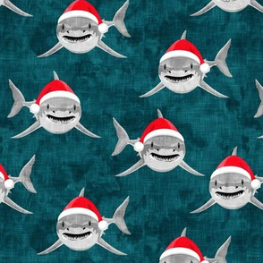 santa sharks - teal - christmas shark - LAD20