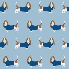 basset hound in scrubs fabric - dog fabric, nurse  - light blue