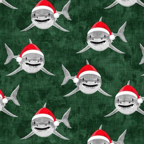 santa sharks - dark green - christmas shark - LAD20