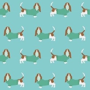 basset hound in scrubs fabric - dog fabric, nurse - blue