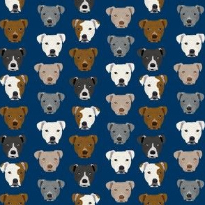 SMALL - pitbull heads fabric pitbull terrier dog fabrics - navy