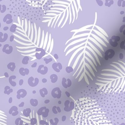 Palm leaves and animal panther spots leopard summer boho summer lilac lavender purple
