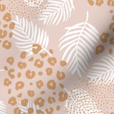 Palm leaves and animal panther spots leopard summer boho summer beige sand ochre yellow