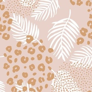 Palm leaves and animal panther spots leopard summer boho summer beige sand ochre yellow