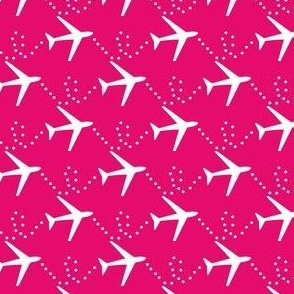 White and pink jet pattern - airplanes - plane fabric