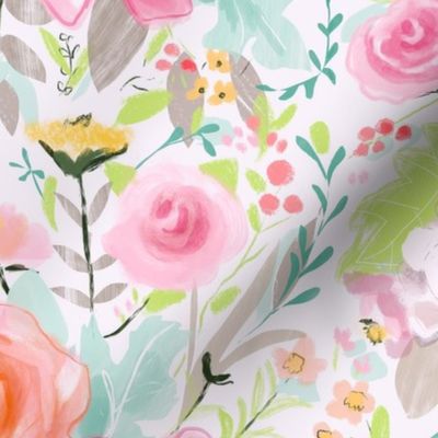 Soft and Sweet Rose Floral, pink, peach, greens