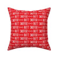 Butt Sniffer - white on red- extra small scale