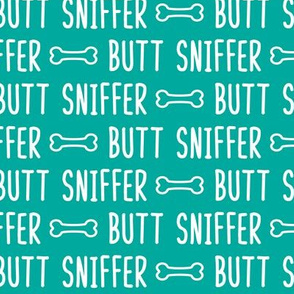 Butt Sniffer - white on teal- extra small scale