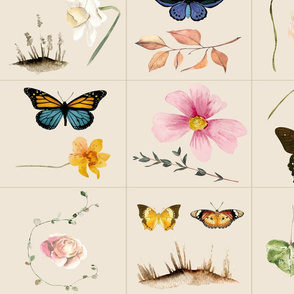 Floral Butterfly Specimen Patchwork Pattern 