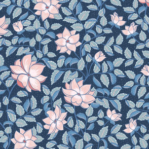 Pink flowers on a blue background (large scale)