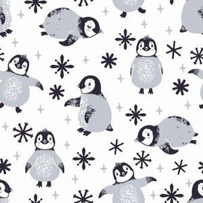 Cute penguins. White background