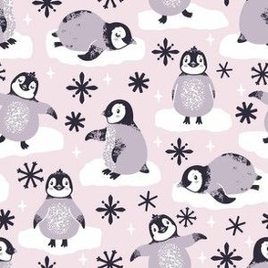 Cute penguins Pink background