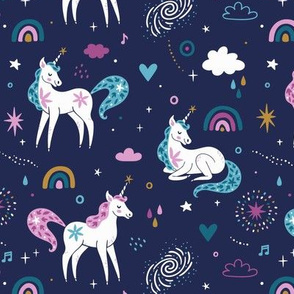 Magic unicorns with rainbows. Medium scale.