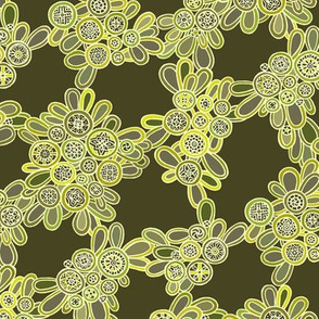 Intricate night blooms in grey and yellow